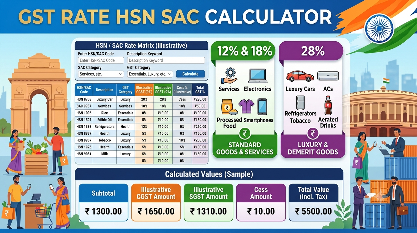 GST Rate List, GST Rate List with HSN SAC Search and Calculator